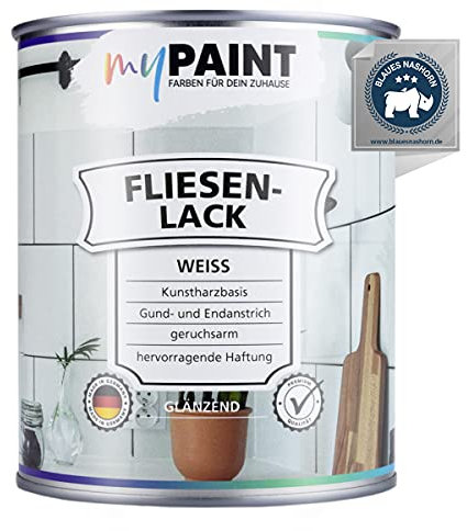 MyPaint Fliesenlack Badezimmer 750 ml - Weiß Glanz - Fliesenfarbe Küche & Fliesenfarbe Badezimmer (Wand- und Bodenfliesen) mit hoher Deckkraft | wasserbeständig, strapazierfähig