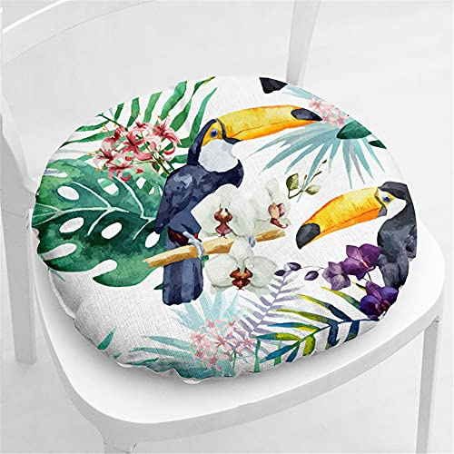 Hiseng Round Chair Cushion Seat Pads, Flower Bird Print Tatami Chair Pads Chair Seat Pads Thick Booster Floor Pillows Sofa Pad for Home Dining Car Garden or Office,40x40cm (Tropical plants)