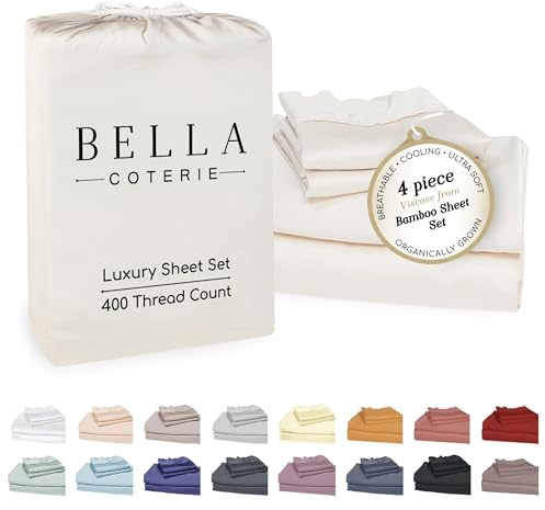 Bella Coterie Luxury Bamboo Viscose King Size Sheet Set | 100% Organically Grown | Ultra Soft | Cooling for Hot Sleepers | 18 Deep Pocket [Ivory]