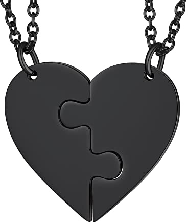ChainsHouse schwarz Puzzle Halskette für 2 BFF Partnerkette Freundschaftskette Liebe Herz Puzzle Anhänger Kette Namenskette für Valentinstag Muttertag