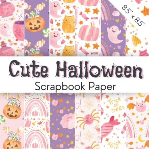 CUTE HALLOWEEN: Decorative papers set with cute and funny Halloween patterns | Trick or treating scrapbooking set with ghosts, sweets bags, bats and ... Halloween crafting, decorations, DIY projects