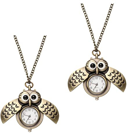 Eulenförmige Vintage Taschenuhr mit Quarzwerk aus Legierung, 2 Stück | Hängen, Kaffeebraune Optik, Retro und Einzigartig Gestaltet, Sorgfältig Geprüft