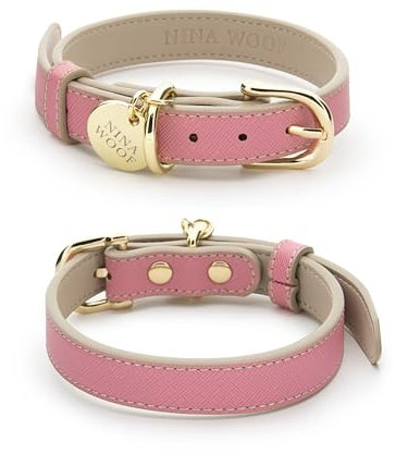 NINA WOOF Rio Hundehalsband aus veganem Leder – Gepolstertes Luxus-Halsband mit verstellbarer Schnalle – Halsband für kleine bis große Hunde – Rosa (groß)