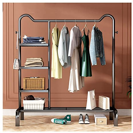 Einpolige Tidy Rails Multifunktionaler Kleiderständer aus Metall Heavy Duty Kleiderständer zum Aufhängen Robuster freistehender Aufhänger für Zuhause Geschäft Lagerung Anzeige (Color : Black, Size :