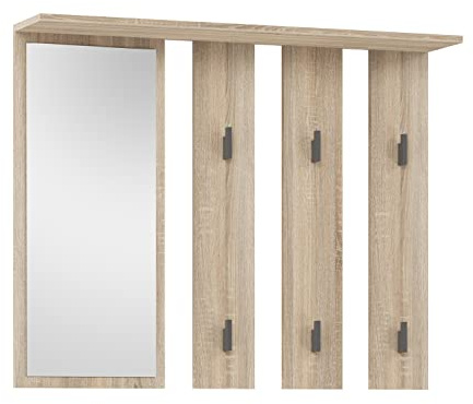 CDF Garderobe Wandgarderobe mit Spiegel Flurgarderobe Dielenpaneel Wandpaneel mit Regal Haken Modern Garderobenpaneel Platzsparend für Flur Diele Schlafzimmer - Eiche Sonoma