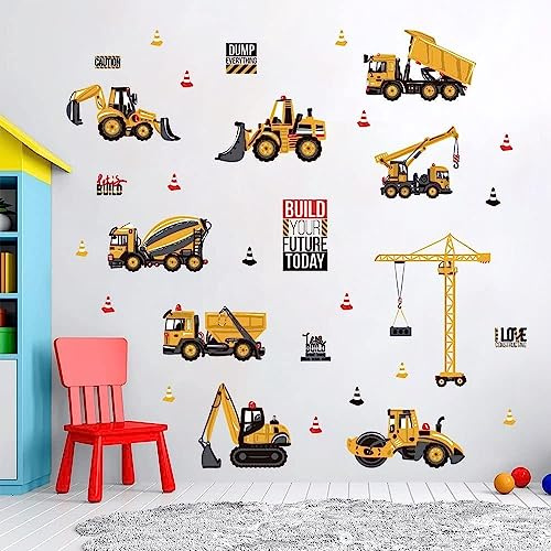 Tanlaby Wandaufkleber Baufahrzeuge LKW Bagger Wanddekoration Vinyl Wandbild | Kunst für Jungen Kinder Baby Kinderzimmer Schlafzimmer Wohnzimmer Spielzimmer