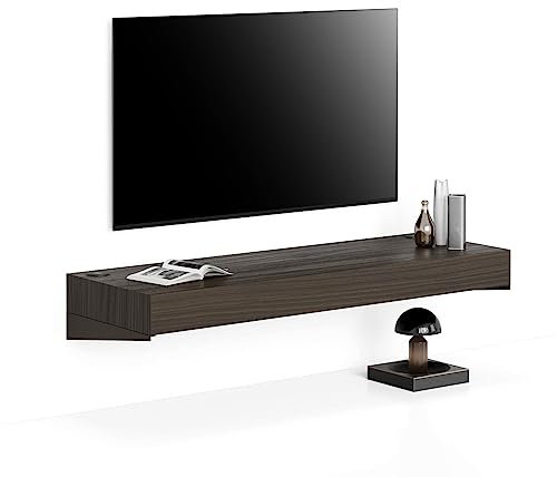 Mobili Fiver, Väggmonterat TV-skåp Evolution 120x40, Mörk Valnöt med trådlös laddare, Tillverkad i Italien