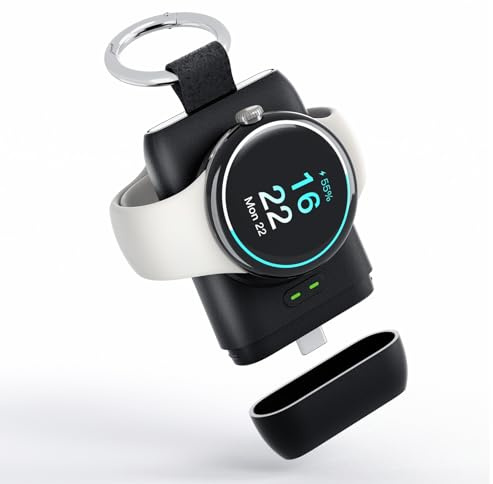 leChivée für Pixel Watch Ladegerät, 1400 mAh Tragbares Google Pixel Watch Ladegerät mit Schlüsselanhänger, Tragbare Reise Pixel Watch Ladestation, USB C Magnetisches Kabelloses Google Watch Ladegerät