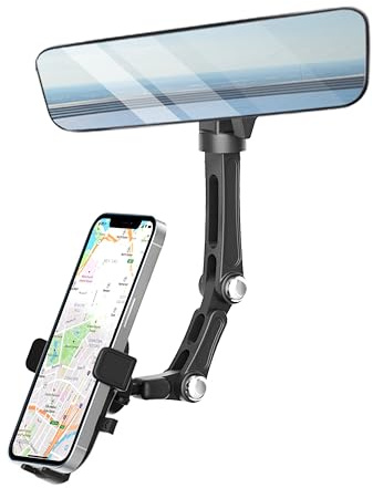 Karmus Rearview Mirror Phone Holder for Car, Rear View Mirror Phone Holder, Rotatable and Retractable Car Phone Holder Mount, Car Truck Essentials Accessories Compatible with All Cell Phones