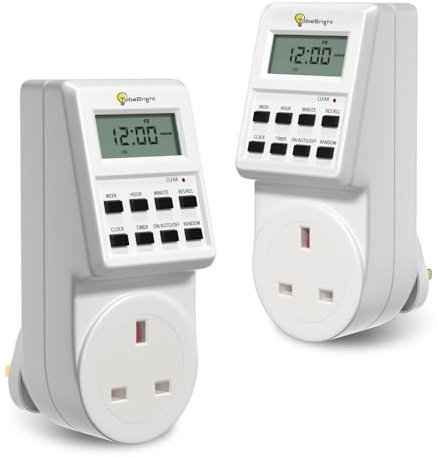 TobeBright Digital Timer Plug Socket UK 24 Hours/Weekly Digital Plug-in Timer Socket, 240V 3 Pin Plug with Programmable Time Controller, Electric Switch Energy Save Timer Plug, 2 pcs