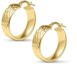 Amberta Kvinnor 925 Sterling Silver Kraftiga Creoler: Diamantskurna Guld Creoler 15 mm