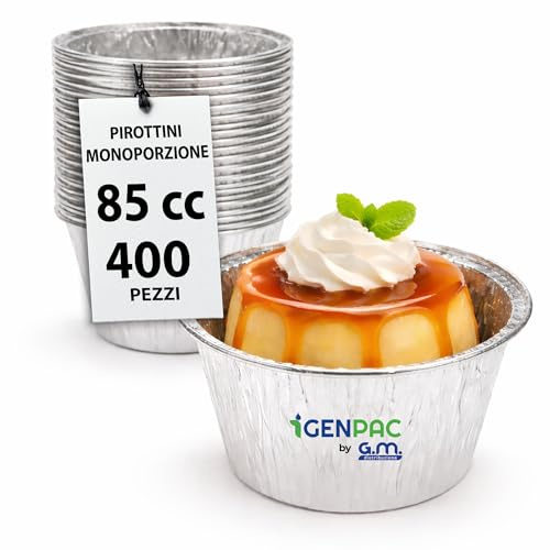 GM 400 Pirottini Alluminio Budino 85cc, Cocotte Monoporzione da Forno, Vaschette Alluminio monouso circolari da 6,5cm, Stampi per Dolci monoporzione Usa E Getta, Stampi per Muffin adatti al Microonde.
