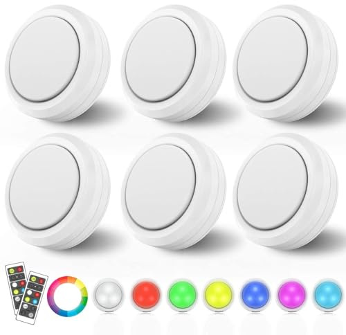 MOUJUCHI Unterbauleuchten, 6 PCS RGB Under Cabinet Lights Schrankbeleuchtung, Dimmbare LED Unterbauleuchte Küche mit Fernbedienung Timing-Funktion für Treppen Vitrine Schrank Küchen