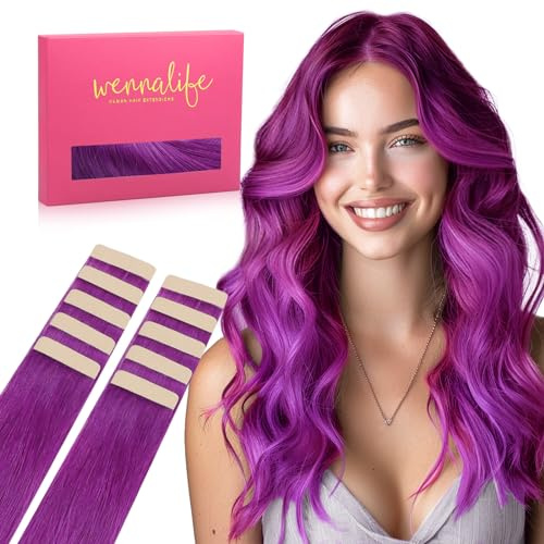 WENNALIFE Extensions de cheveux adhésives Cheveux naturels Lilas 10 pièces Extensions de cheveux adhésives 20g 30cm Extension de cheveux invisible