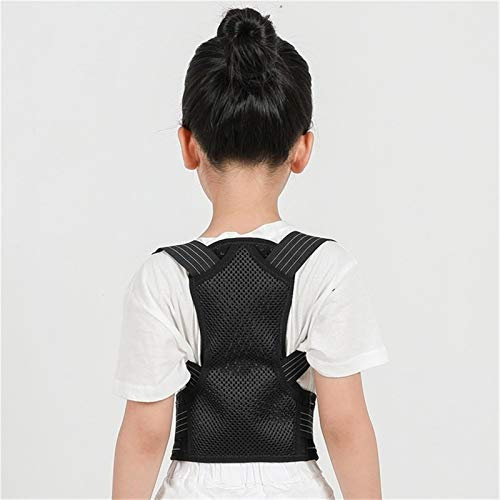 Kinder-Rückenstützgürtel für Kinder, Schulter-Rücken-Haltungskorrektur, Wirbelsäulen-Buckel-Haltung mit 2 Stück Stahlplatte, Lendenwirbel-Rückenstütze, elegant (Schwarz und Storch 35–55 cm)