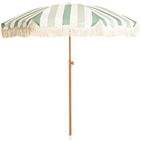 Kippbarer Garten Sonnenschirm 200cm, Outdoor Strandschirm mit Fransen, Sonnenschutz, UV-Schutz, tragbarer gestreifter Gartenschirm für Terrasse, Hof, Patio ( Color : Green , Size : 200cm/6.6ft )
