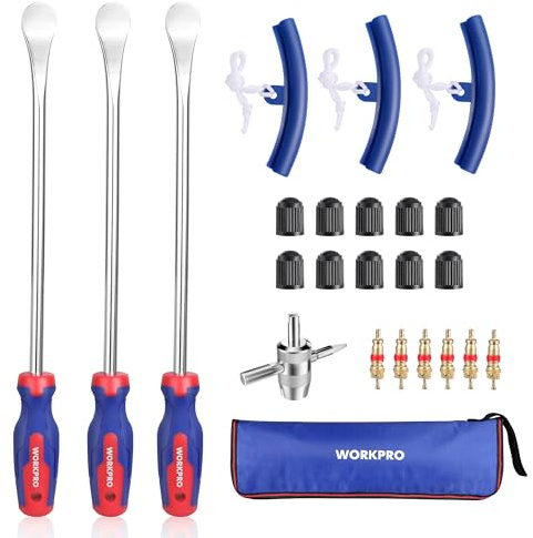 WORKPRO 14.5” Steel Tire Spoons Tool Set, 23-Piece Tire Iron Set with Storage Bag, Tire Removal Tools, Tire Changing Tools, Tire Repair Tools, Tire Levers for Motorcycle, Bicycle, Car and Lawn Mower