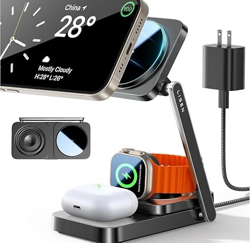 LISEN Caricatore Wireless Per iPhone 3 in 1 Per Apple, Caricatore Magsafe Charging Station Stazione Ricarica Per Apple Per Samsung