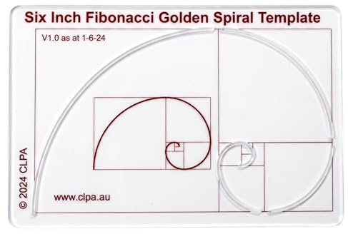 Plantilla de espiral de Fibonacci CLPA de 6 — Herramienta de proporción áurea para dibujo | Plantilla de Fibonacci | Plantilla geométrica para arte, dibujo técnico y acolchado | PETG transparente
