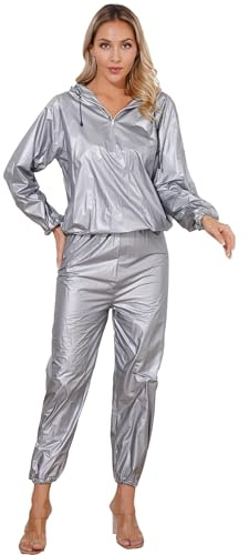 Duty Sauna Suit for Men Women Weight Loss Exercise Fitness Anti-Rip Sweat Sauna Suit Workout Hoodie and Pants Set (Silver, M)