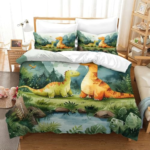 YKSDLFDUI 3D, Imprimé Dinosaures Ensemble De Literie avec Microfibre Super Douce Et Respirante Housses De Couettes 3 Pièces avec Taies d'oreiller Single（140x200cm）