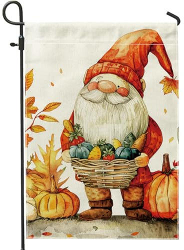 Nain de jardin de récolte d'automne, citrouille orange, décoration de Thanksgiving, décoration extérieure festive d'automne, décoration d'intérieur double face, 30,5 x 45,7 cm