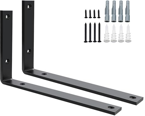 SAYAYO 2 Pcs Équerre Étagère Murale Métal 5MM Épaisse 250 * 150mm Noir | Supports Étagère Murale à Angle Droit de 90°, Étagère Charge Lourde Fixation Flottante Support pour Salon Chambre Cuisine