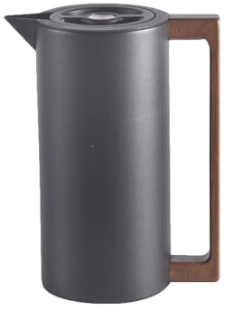 Pichet Isotherme Pot, Carafe à Café Thermique Acier Inoxydable, Avec Poignée En Bois Et Bouton-poussoir De Sécurité Simple, Pour La Maison, L'hôtel, Le Bureau (Noir,1.5L)