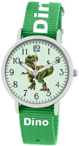 Brecjon Kinder Armbanduhr Jungen Jungenuhr Kids Dinosaurier T Rex Leuchtzeiger 5 ATM Wasserdicht Textil Armband