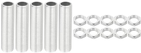 PATIKIL M12 Gewinde 45mm/1,8 Lampenrohrnippel mit Muttern-Set, 5er-Set Gewindestangen-Befestigungsmaterial für Kronleuchter-Deckenleuchte DIY, Zinkbeschichtung
