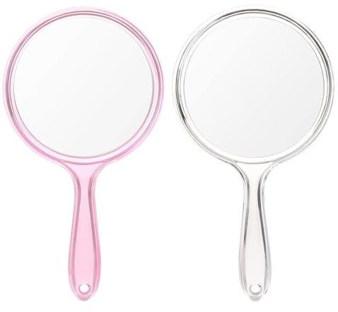 Miroir à main, miroir de poche avec poignée, miroir double face grossissant 2x/1x, miroir de voyage essentiel, miroir de maquillage portable pour la maison, 2 pièces