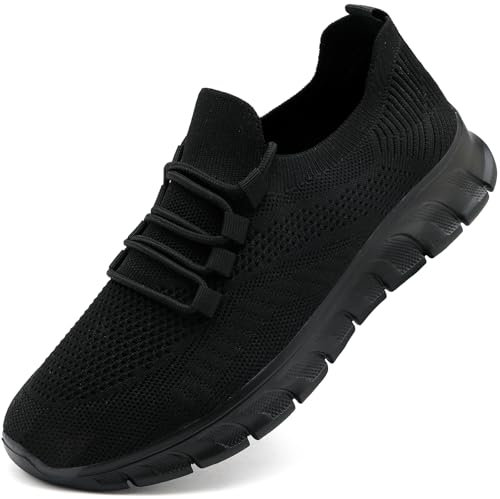 KTVHYW Herren Schuhe Schwarze Turnschuhe Sportschuhe Slip on Sneaker Laufschuhe Walkingschuhe StraßEnlaufschuhe Gym Sommerschuhe Atmungsaktive Männer 42