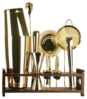 TOTIKI Cocktail Making Set 12 Piece Cocktail Shaker Set With Wood Stand Stainless Steel Bartender Kit For Party Bar Cocktail Shaker Set Cocktail Shakers Bartender Kit(C)
