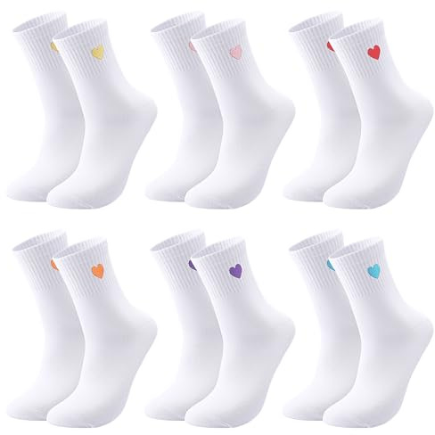 Utensilsto 6 Paar Damen Socken Herzsocken Damen 38-42 Baumwollsocken Gesticktes Herz Socken Kuschelsocken Sportsocken Tennissocken Baumwoll Socken Damen