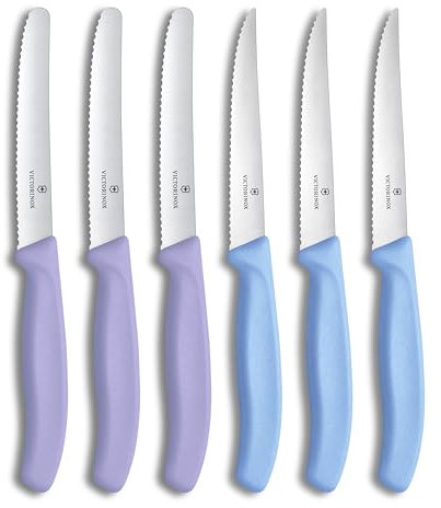 Victorinox Swiss Classic, Frühstücksmesser & Steakmesser Set, 6teilig, Scharfe Klinge, Wellenschliff, 11cm, Rostfreier Stahl, Farbig