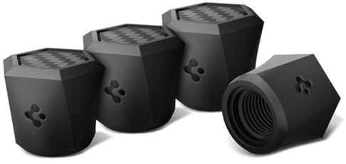 Spigen Magnetic Car Tire Valve Caps in Carbon Black (Never Lose, Fade Resistant) for Schrader Valve Stem Caps - 4 Pack