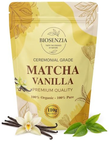 BIOSENZIA Organic Vanilla Matcha Powder - Ceremonial Grade Uji 110g