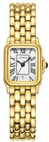 CNYXCN Gold Watches for Women with Rectangular Case,Roman Dial,Vintage Bracelet,Water Resistant