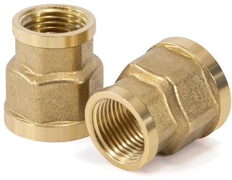 Manicotto in Ottone 3/4 x 1/2 Filetto Femmina Raccordo Filettato Raccordi in Ottone, Doppio Nipplo con Nastro per Idraulici, Collegamento Tubo (2 Pezzi)