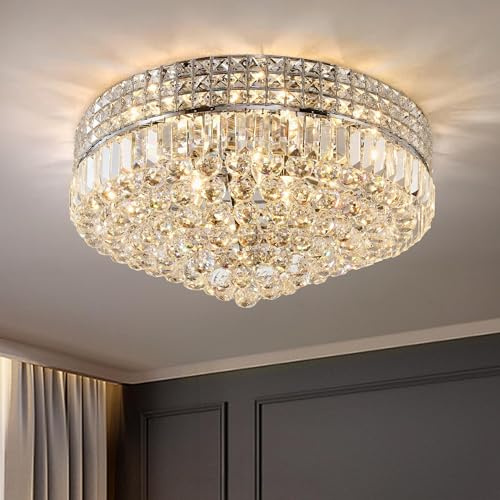 MSSIAN Crystal Chandelier Ceiling Light Fixture D42cm Modern Round Hanging Large 5-Light for Hallway, Dining, Living, Bedroom & Bathroom