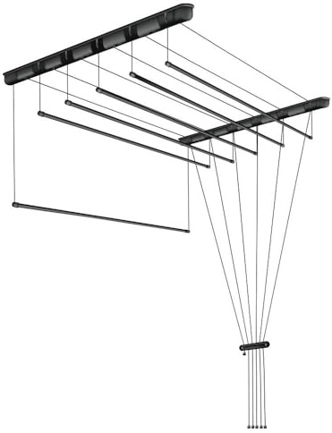 DURA HOME Deckenwäscheständer - Schwarz | Platzsparender Wäscheständer für den Innenbereich | Höhenverstellbar | Starker Stahl | Ideal für Waschküche, Badezimmer, Balkon (120cm / Schwarz)