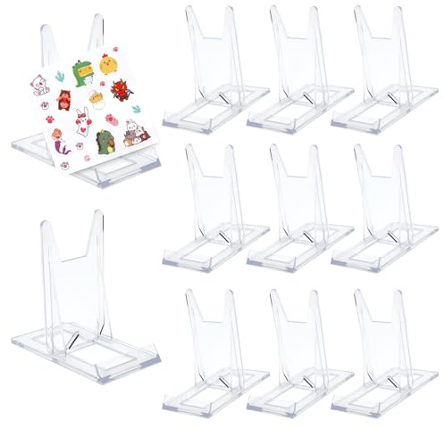 APOMOONS 10 PCS Supporti in Acrilico con 1 Adesivi,Espositore Trasparente Regolabile Portapiatti in Acrilico Leggìo Acrilicos e Espositore Cartoline per Carte, Foto, Libri