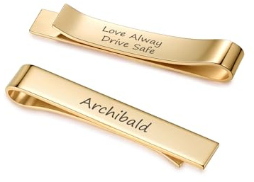 CHIC DIARY 2 Stück Personalisierte Krawattennadel mit Text Gravur Edelstahl Krawattenklammer Business Clips Geschenk für Männer