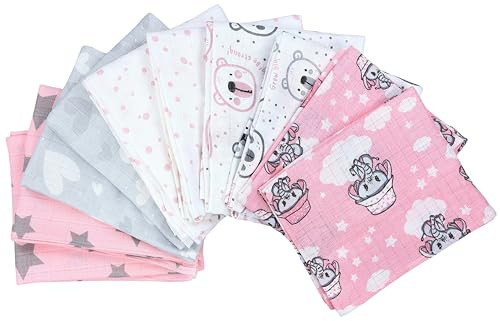 TupTam Baby Mullwindeln Spucktücher 70x80 5er / 10er Pack, Farbe: Mädchen 6, Anzahl der Teile:: 5er Pack