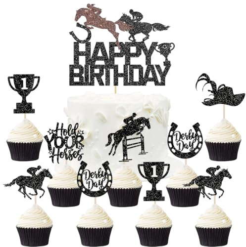 SANYUANHE 25 Stück Cowboy Happy birthday Cupcake Toppers,Reitwettbewerbe,Reitsport Kuchen Dekoration für Jubiläen,Geburtstage,Hochzeiten und Pferde Themenpartys