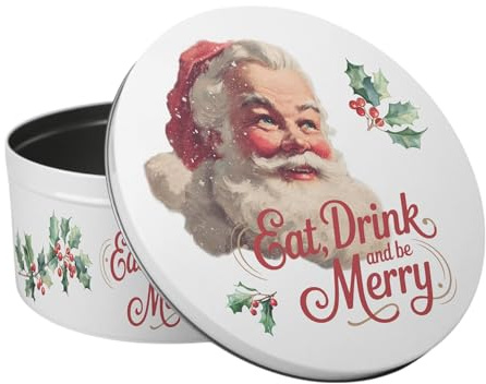 Purely Home Vintage Santa Claus Cake Tin - Festive Kitchen Bakeware Gifts for Xmas - Round Metal Storage Container for Baking 23 x 10cm