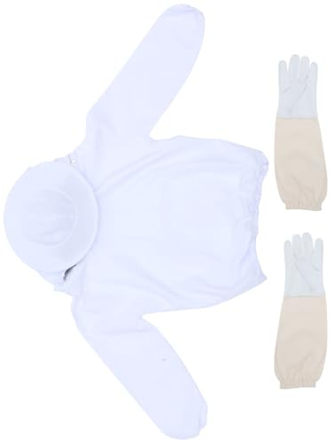 SHINEOFI Beekeeping Gloves and Protective Jacket Thick Wear-resistant Material Breathable Mesh for Air Circulation Long Sleeve -resistant Workwear for Beekeepers
