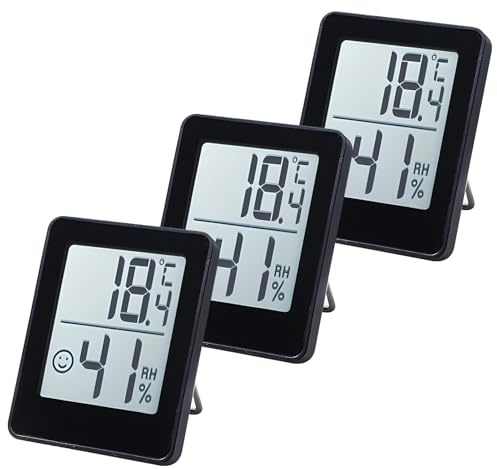 Thermomètre Hygrometre Interieur Lot de 3, Mini Hygromètre Digital Hygromètre Numérique à Haute Précision avec Capteur d'humidité de Température et Icône de Visage pour Serre,Chambre,Bureau,Cave à vin