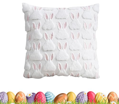 Acunny Housse de Protection imprimée avec Oreilles brodées - Motif Lapin Mignon - 45 x 45 cm - Style Ferme - pour Chambre à Coucher, décoration, Maison, Appartement, canapé, Salon