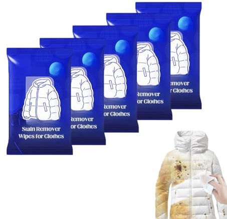 Fleckenentfernungstücher für Kleidung, Reinigungstücher für Daunenmäntel, 8 einzeln verpackte Tücher, ideal für unterwegs, Outdoor, Skifahren und Reisen (5 Packs)